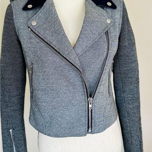 Theory Moto Style Jacket Full Zip,size S. Charcoal with Deep Navy Collar.